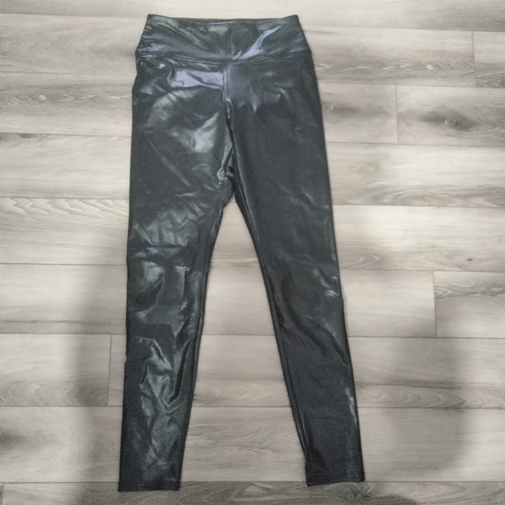 Black faux leather leggings
